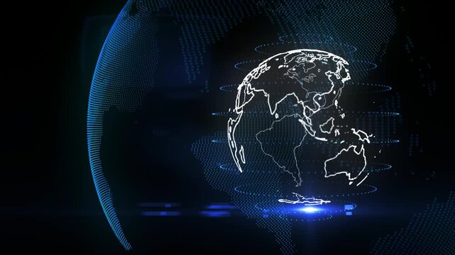 News Template intro for TV broadcast news show program against the global spinning earth. News background full screen blue world map earth globe animation