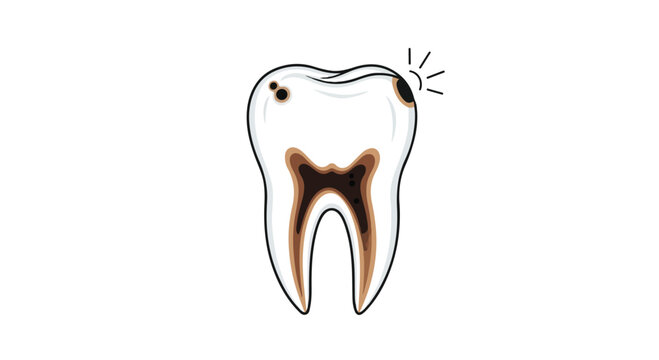 Illustration of a tooth with a cavity and decay, depicted in a simple line drawing style on a white background.