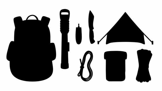 Survival gear icons set including backpack flashlight knife tent and tools on white background for outdoor and emergency