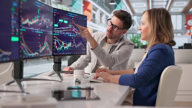 Stock Brokers Studying Multiple Financial Charts