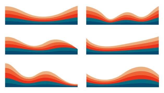 Retro rainbow background. Groovy header for vintage 70s banners. Abstract striped wavy flow for poster design. Playful dynamic dividers and bottoms for modern flyers. Vector borders