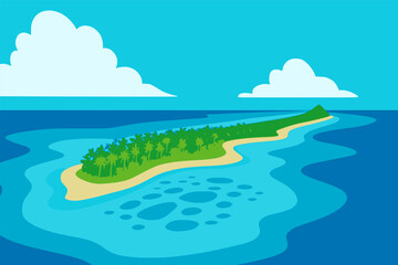 beautiful tropical island on the ocean nature view landscape background flat color vector illustration template design © katsumatakun