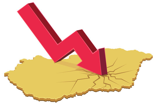 Carte 3D de la Hongrie jaune et r&eacute;cession