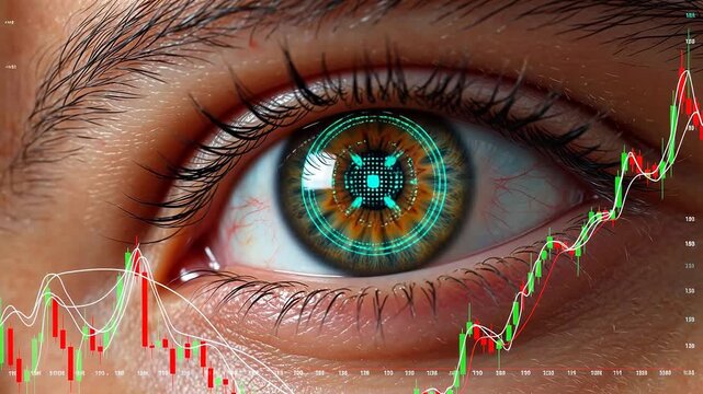 Human eye with financial chart overlay