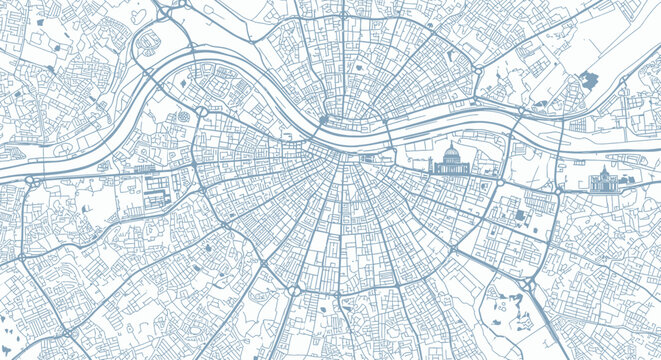 Abstract City Map Blueprint, Urban Planning, Road Network, Blue and White