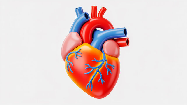 Human heart anatomy with red and blue vessels on white background cardiovascular system