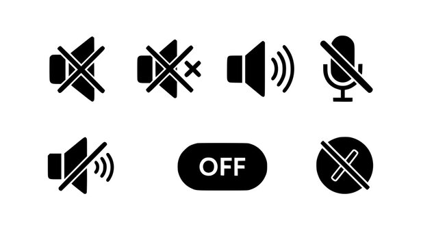 Mute sound pictogram icons audio silence speaker symbol vector set