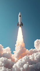 Naklejka premium Startup rocket launch concept – business growth, innovation and fast success