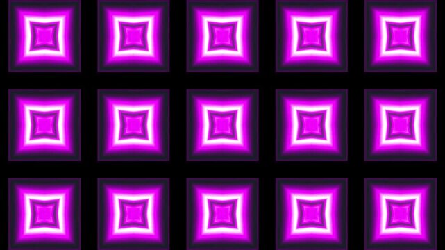 Abstract Geometric Pattern of Glowing Purple Squares in a Grid Formation.