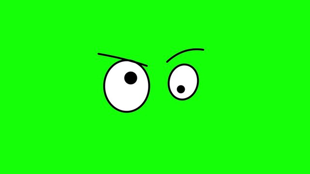 Funny suspicious cartoon eyes animation on green screen. 4K Video
