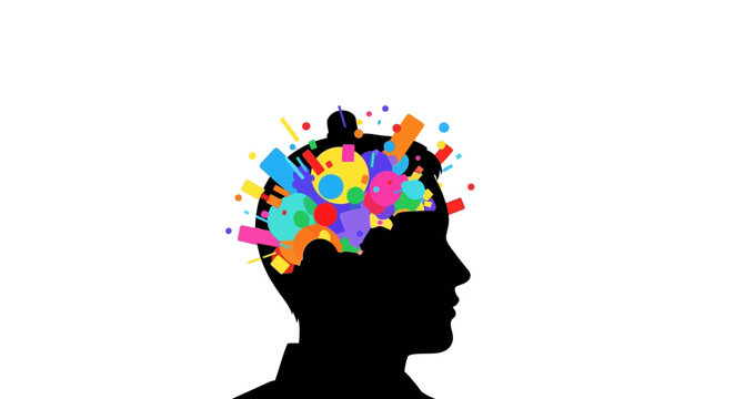 Creative Mind Explosion Silhouette - Abstract Colorful Ideas Bursting From Head