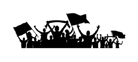 Fototapeta premium Football fans silhouettes, soccer fans with flags and scarves isolated