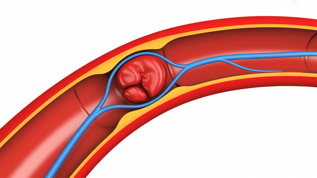 Vessel with blue catheter and red aneurysm medical cardiovascular system vascular system