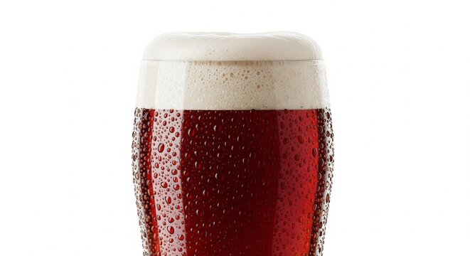 A cold glass of lager beer and a full mug with golden liquid and white foam froth are isolated on a light background for a refreshing alcoholic beverage display