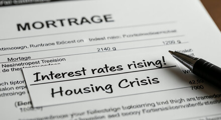 Fototapeta premium Housing Crisis with Rising Interest Rates on Mortgage Document