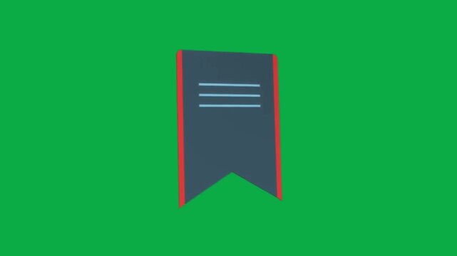 Animated bookmark icon rotating on green screen background for digital reading