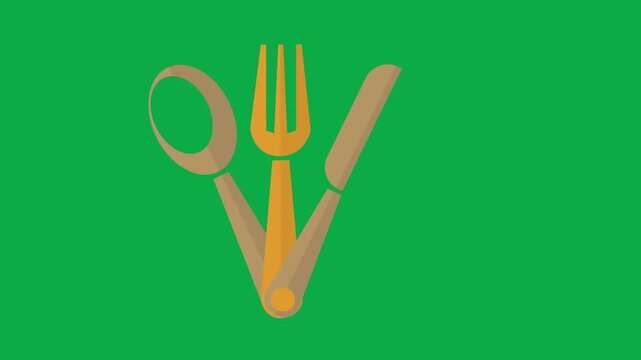 Animated cutlery symbols with creative glitch and cracking transition effect video