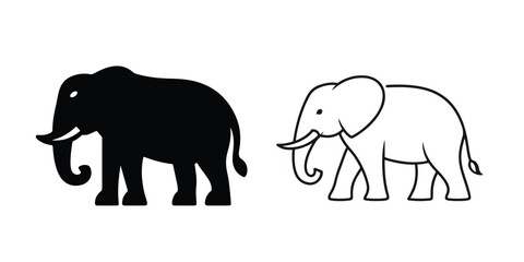Fototapeta premium Elephant Icon Set Vector Animal Silhouette and Outline Elephant Wildlife Minimal Icons Collection