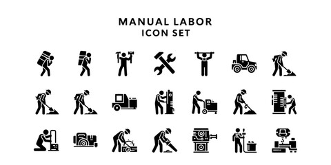 Naklejka premium A professional and minimalist icon set illustrating various types of manual labor for informational and industrial design projects