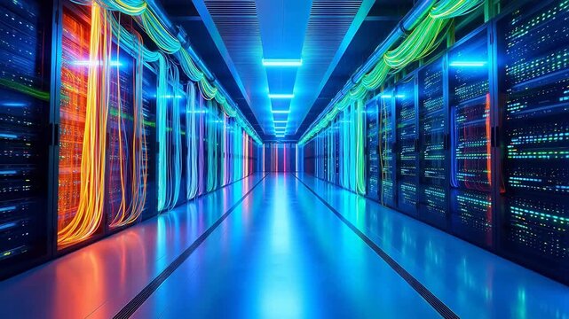 server room with colorful cables