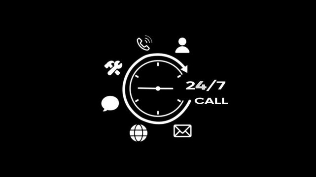 24/7 customer support call center clock symbolizing availability and service 24/7 support customer service