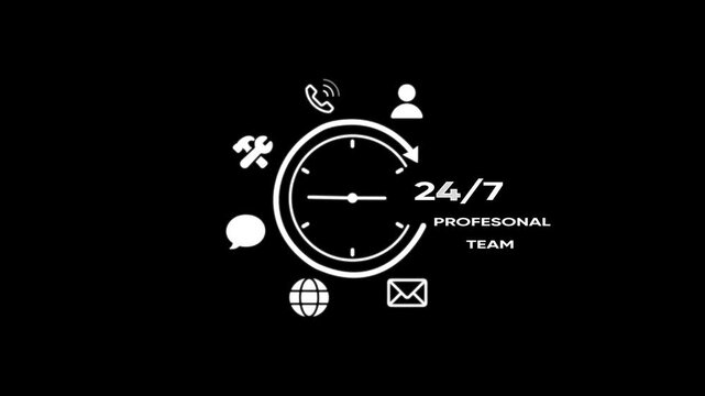 24/7 Team Support Services Set for Business and Customer Service 24/7 support business services clock