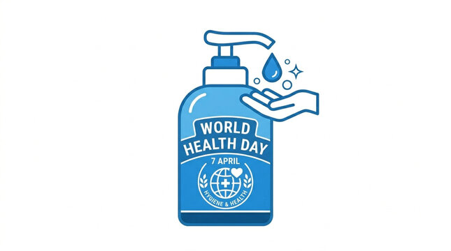 World health day hand sanitizer icon with globe and hygiene concept for health awareness campaigns
