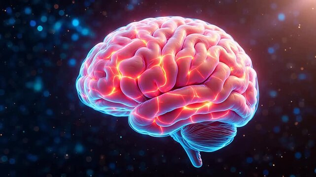 Human brain with glowing neural activity