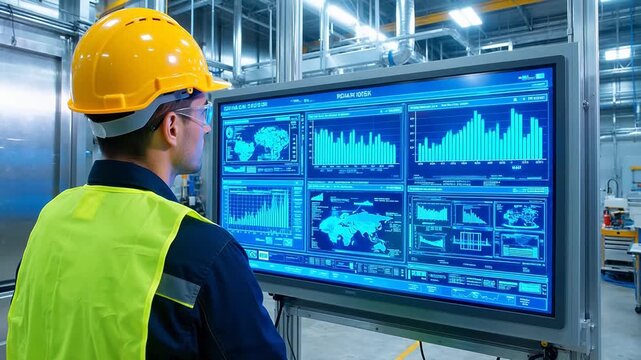 Worker in industrial control room