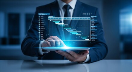 Fototapeta premium Project Management Gantt Chart Digital Hologram Dashboard