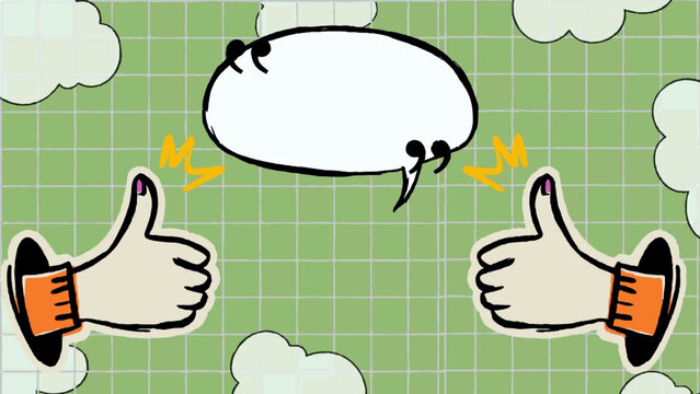 Speech bubble and thumbs up symbols representing success and social media communication for web design. Simple trendy vector illustration