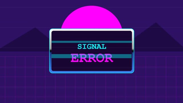 Digital retro screen displaying a signal error message with vaporwave style