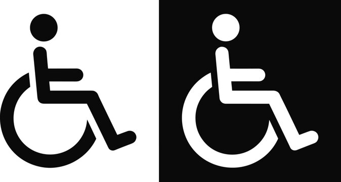 Wheelchair accessibility icon set with outline and solid styles, minimalist vector illustration isolated on light background, disabled access symbol for inclusive design, mobility, 