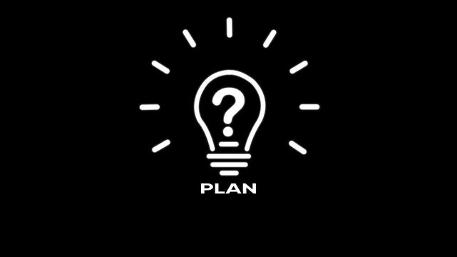 Plan concept light bulb with question mark symbolizing ideas and strategy on black background