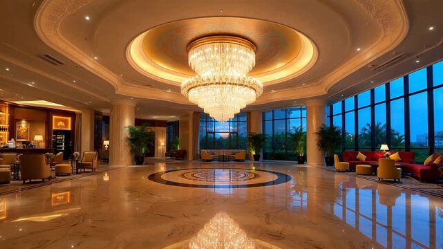 Luxury hotel lobby with chandelier