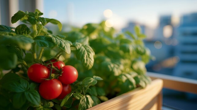 Salad greens growing in window boxes, cherry tomatoes on apartment windowsill, scissors ready for harvest, growing food in smallest spaces, perfect for windowsill farming, micro gardening, and