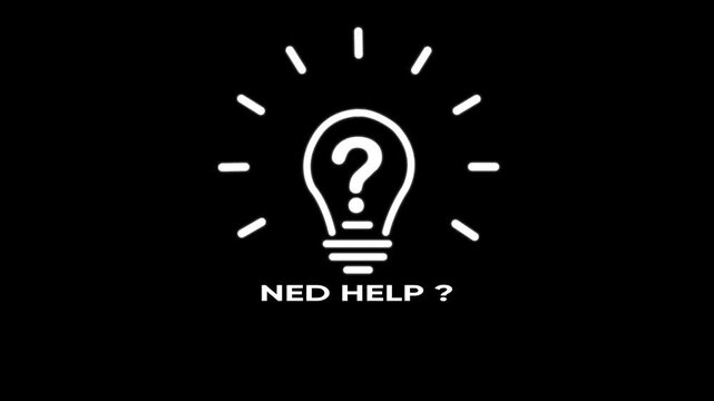 Lightbulb with question mark and need help text on black background assistance support