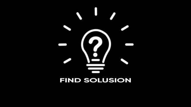 Glowing Light Bulb with Question Mark and Find Solution Text on Black Background glowing lightbulb idea