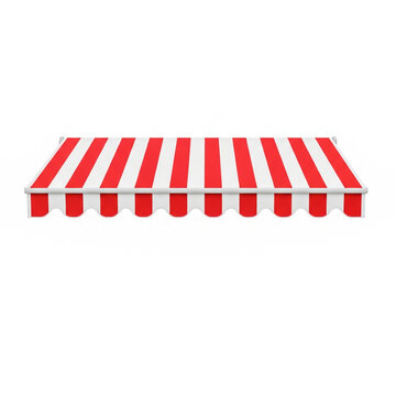 3D rendering of red and white striped awning for storefront or cafe