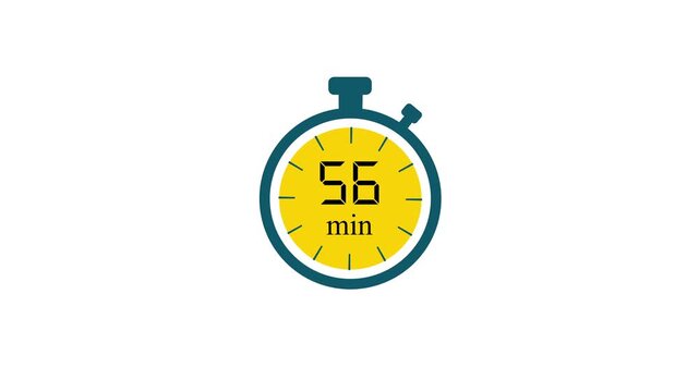 56 Minute Countdown Timer Icon Animation with Clean UI Design, Minimal Digital Clock Interface for Video, Presentation, and Broadcast Use