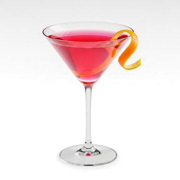 Elegant cocktail martini glass with red drink and orange twist garnish