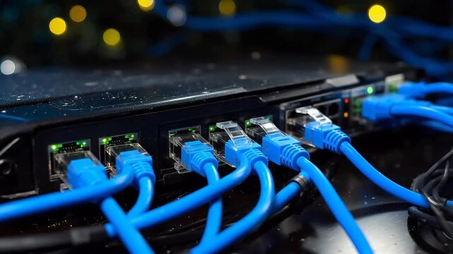 Network cables connected to switch