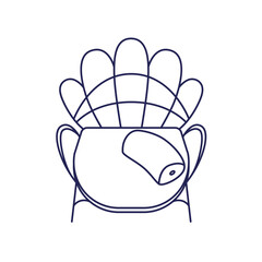 Fototapeta premium Chair and cushion, above top view for interior design, floor plan layout. Rattan wicker armchair, cozy furniture, line contour drawing. Outline flat vector illustration isolated on white background