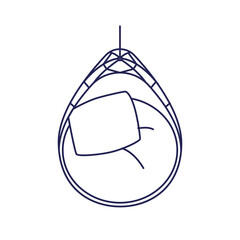 Fototapeta premium Hanging swing chair, contour outline drawing, top down view. Cozy suspended armchair, furniture from above. Line-art seat for interior design. Flat vector illustration isolated on white background