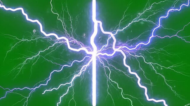 Electric lightning bolts on green background, energy concept 4k Video