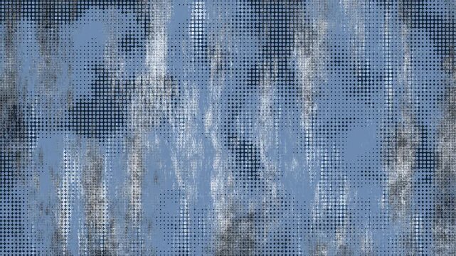 Abstract halftone pattern with distressed blue textures, vertical streaking, industrial digital loopable grunge background animation