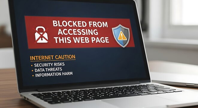 Blocked Access Warning on Laptop Screen - Security Risk.