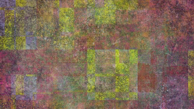 Abstract halftone grunge background animation with overlapping rectangular shapes, loopable weathered canvas texture