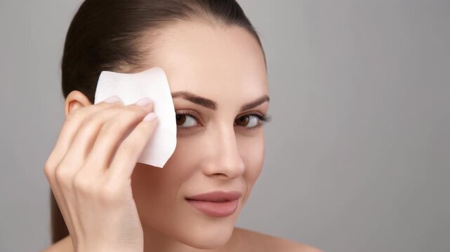 Woman applying skin care product to her face in a bright, simple setting during daytime