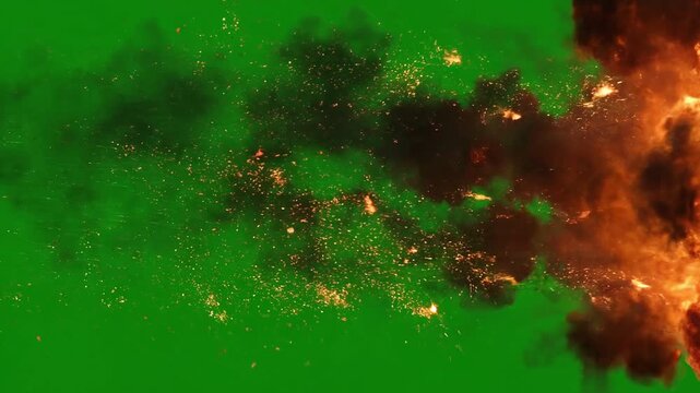 Green screen video of fire and smoke exploding 4k Video